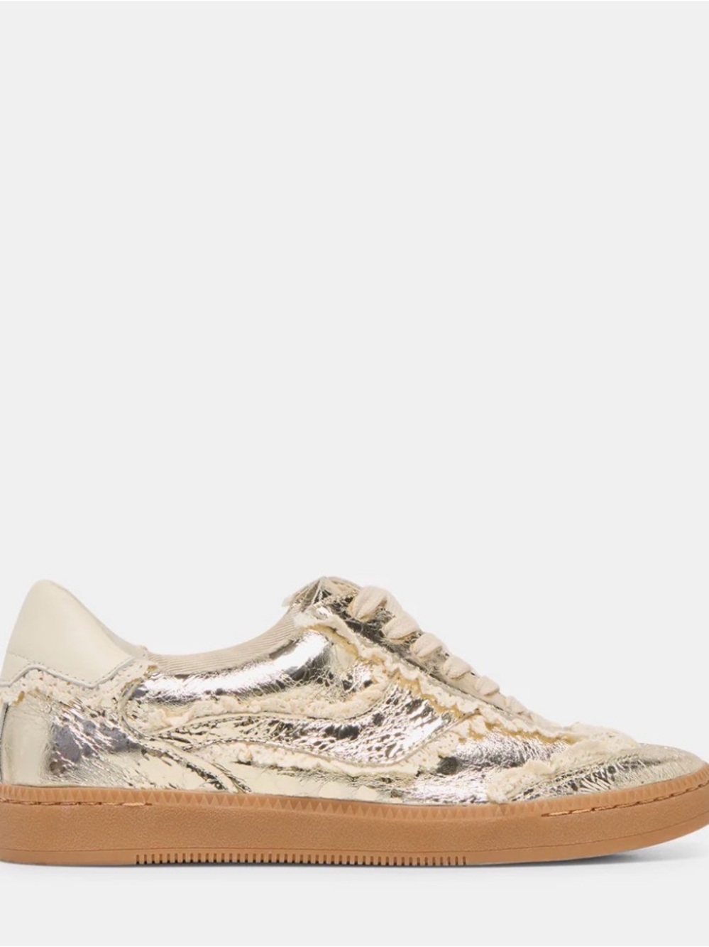 Dolce Vita Notice Silver Lace-Up Distressed Leather Sneakers with Gum Sole